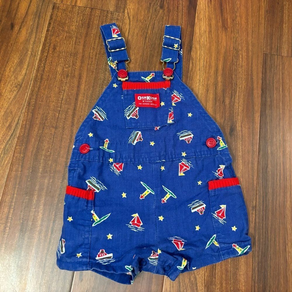 Osh Kosh B’Gosh vintage blue nautical boat lighthouse overall shorts